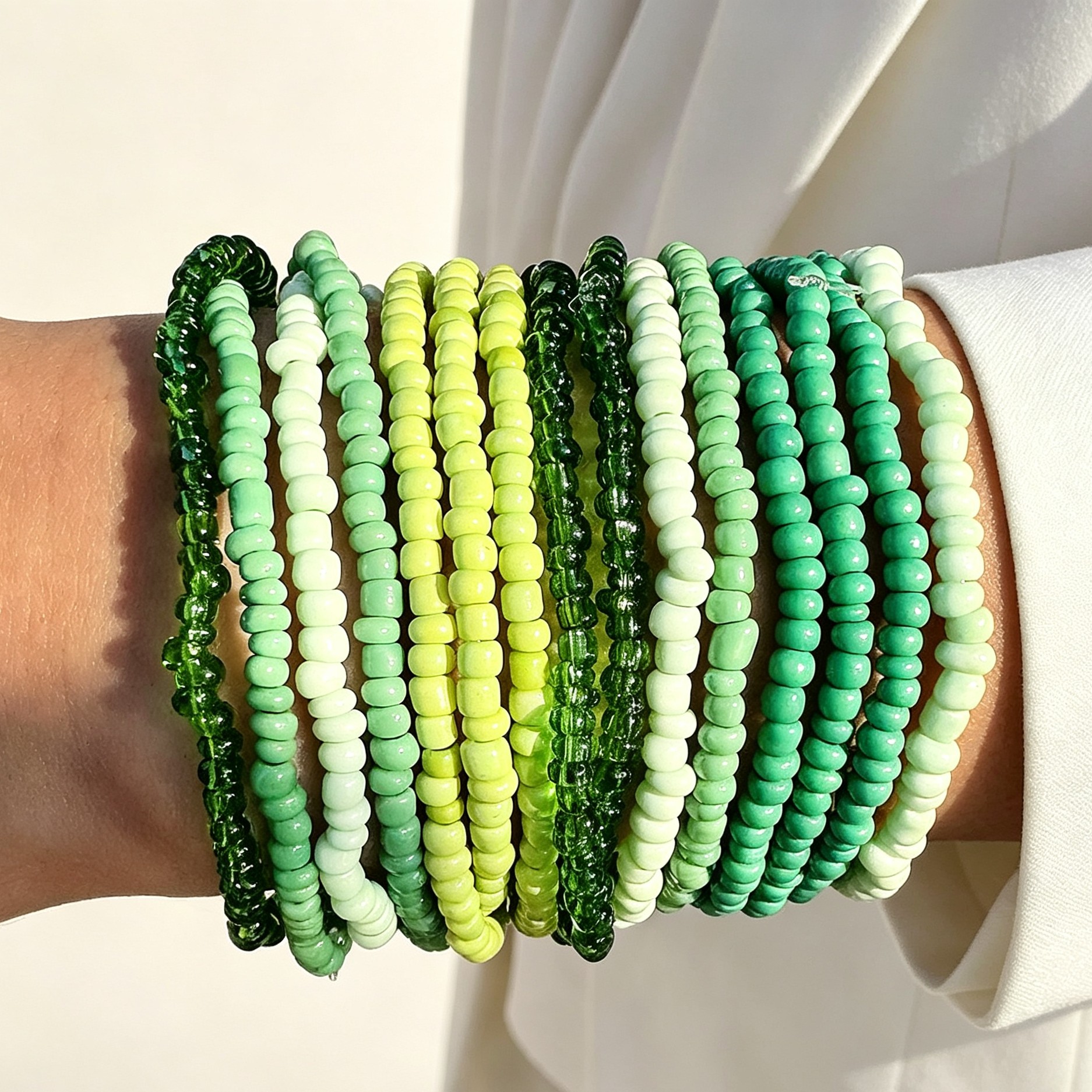 15pc Women's Multi-Layer Rice Bead Bracelets Set, Party Ready